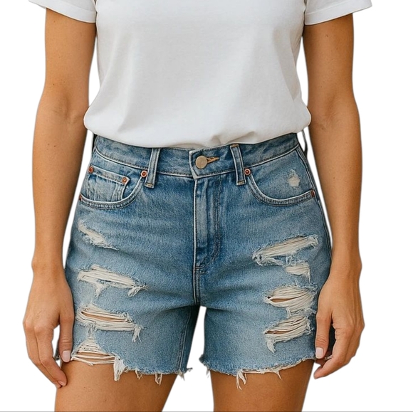 Levi's Pants - Levi's Ripped Blue Denim Long Shorts